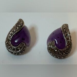 Avon‎ Vintage 90’s Purple Stone Tear Drop Silver Earrings